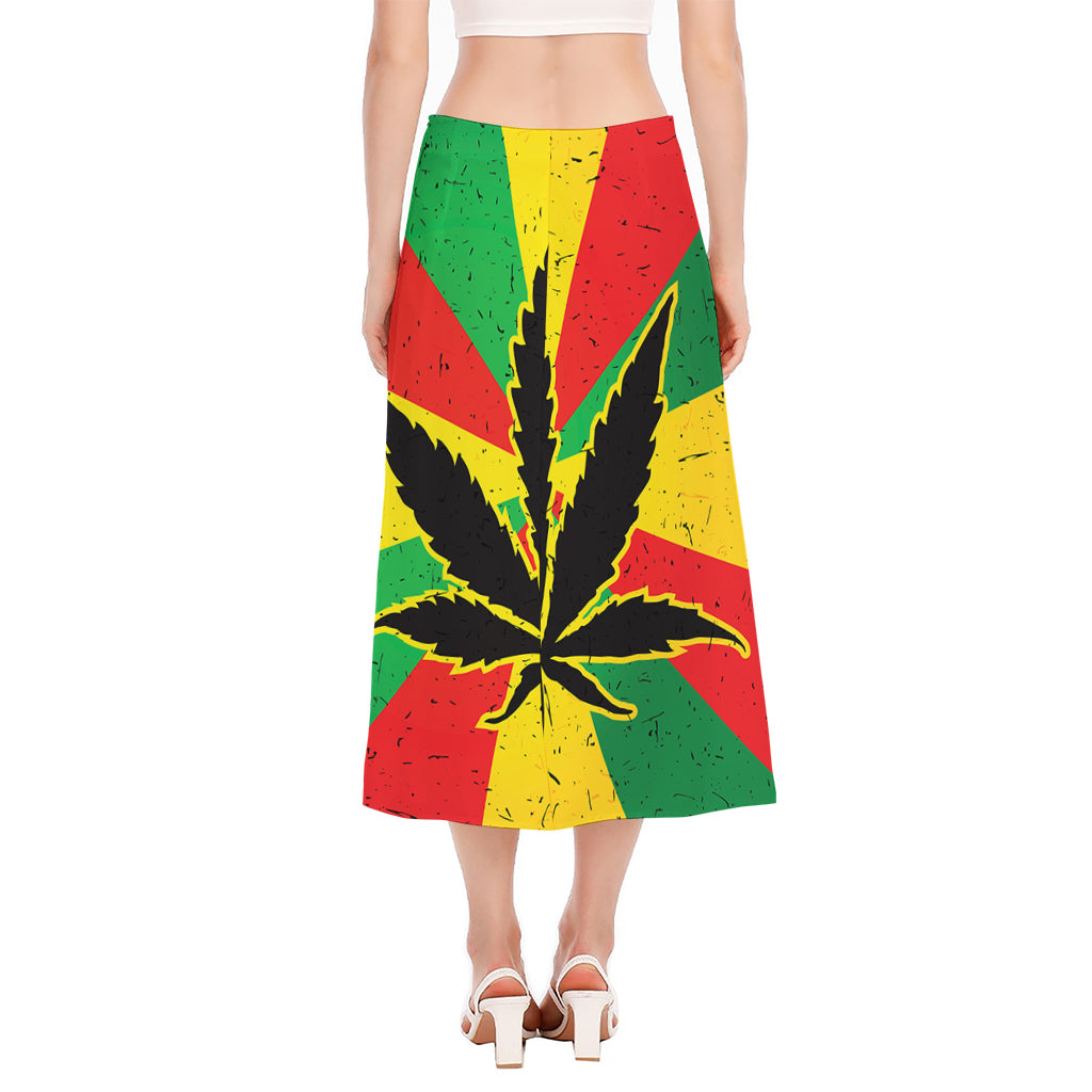 Cannabis Rasta Print Side Slit Midi Skirt