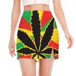 Cannabis Rasta Print Side Slit Mini Skirt