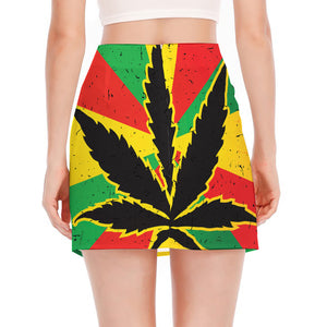 Cannabis Rasta Print Side Slit Mini Skirt