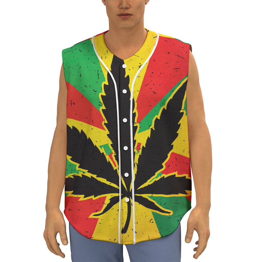 Cannabis Rasta Print Sleeveless Baseball Jersey