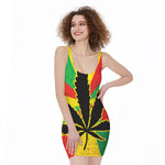 Cannabis Rasta Print Sleeveless Bodycon Dress