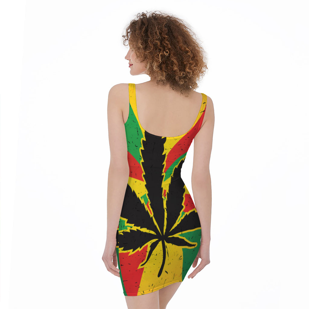 Cannabis Rasta Print Sleeveless Bodycon Dress