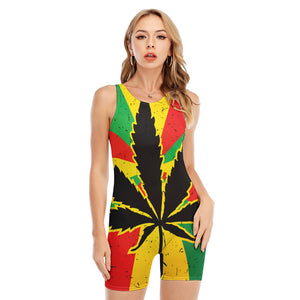 Cannabis Rasta Print Sleeveless One Piece Swimsuit