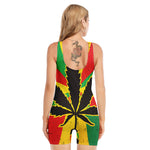 Cannabis Rasta Print Sleeveless One Piece Swimsuit