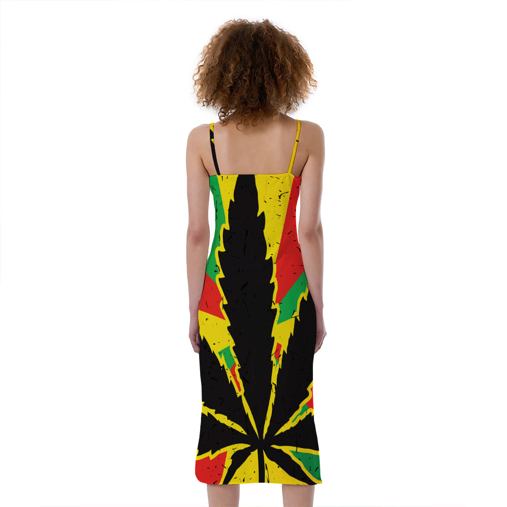 Cannabis Rasta Print Slim Fit Midi Cami Dress
