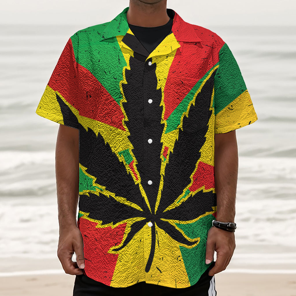 Cannabis Rasta Print Textured Short Sleeve Shirt