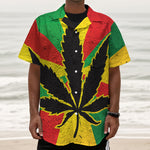 Cannabis Rasta Print Textured Short Sleeve Shirt