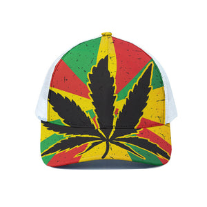 Cannabis Rasta Print White Mesh Trucker Cap