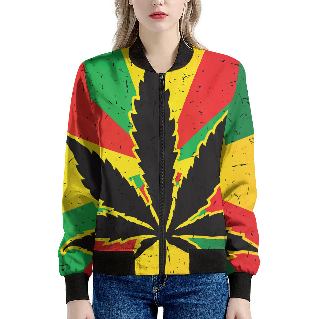 Cannabis Rasta Print Women's Bomber Jacket