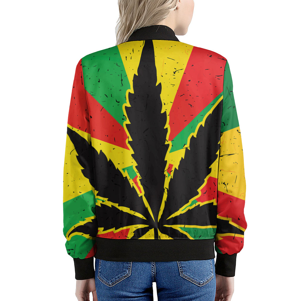 Cannabis Rasta Print Women's Bomber Jacket