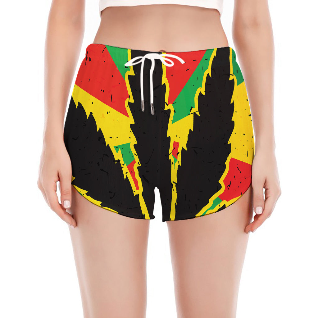 Cannabis Rasta Print Women's Split Running Shorts