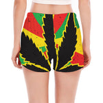 Cannabis Rasta Print Women's Split Running Shorts