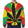 Cannabis Rasta Print Zip Sleeve Bomber Jacket