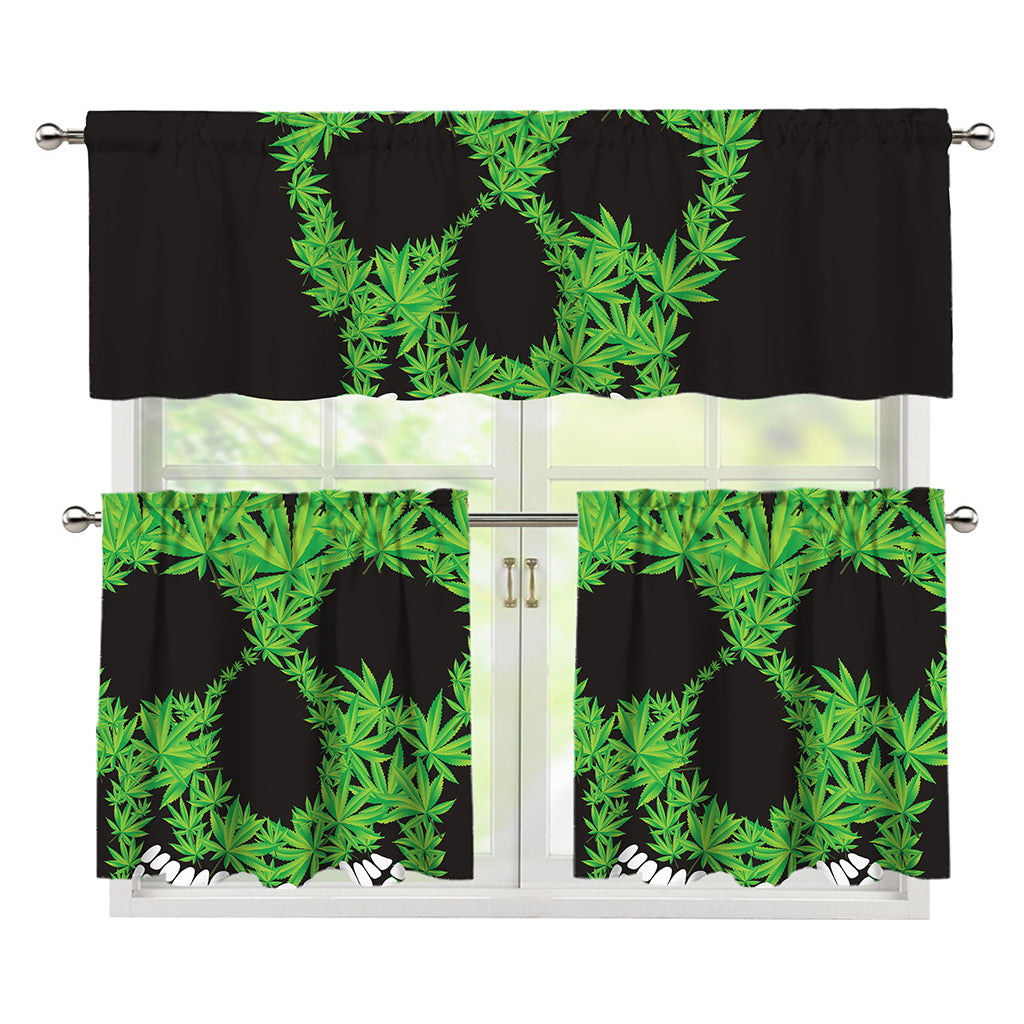 Cannabis Skull Print 3 Piece Kitchen Curtains