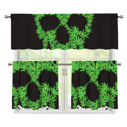 Cannabis Skull Print 3 Piece Kitchen Curtains