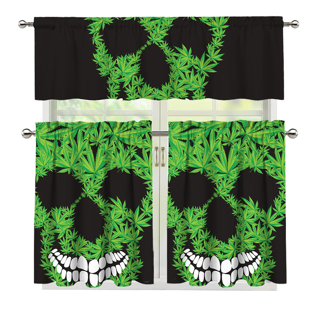 Cannabis Skull Print 3 Piece Kitchen Curtains