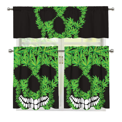 Cannabis Skull Print 3 Piece Kitchen Curtains