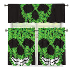Cannabis Skull Print 3 Piece Kitchen Curtains