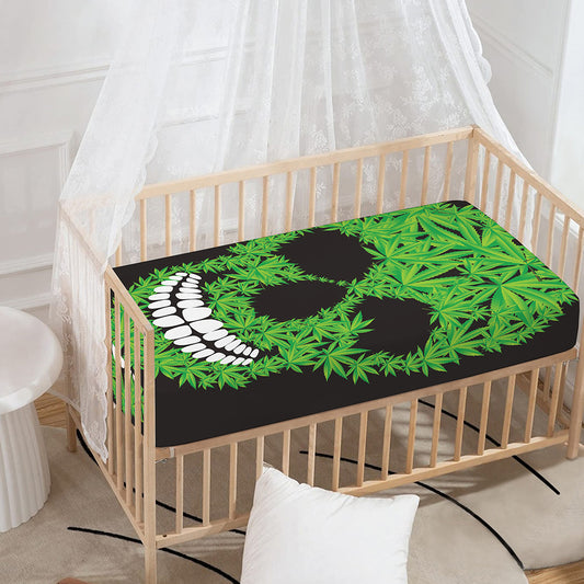 Cannabis Skull Print Baby Crib Sheet