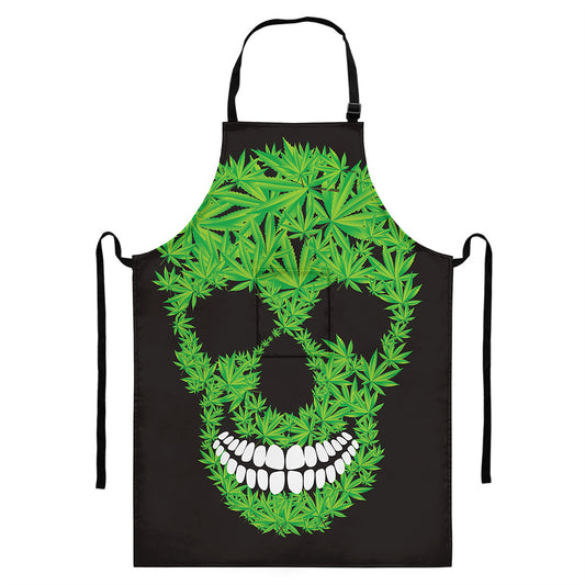 Cannabis Skull Print Bib Apron With Pocket