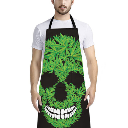 Cannabis Skull Print Bib Apron With Pocket