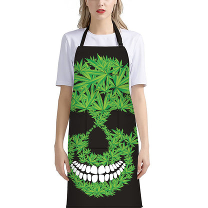 Cannabis Skull Print Bib Apron With Pocket
