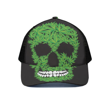 Cannabis Skull Print Black Mesh Trucker Cap