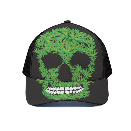 Cannabis Skull Print Black Mesh Trucker Cap