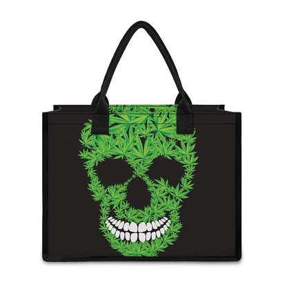 Cannabis Skull Print Canvas Tote Bag