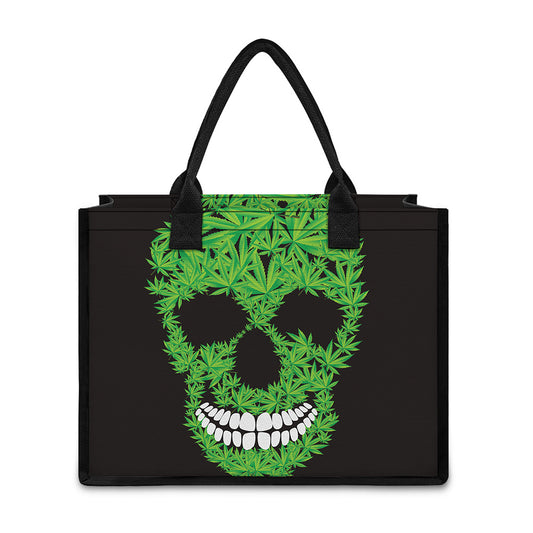 Cannabis Skull Print Canvas Tote Bag