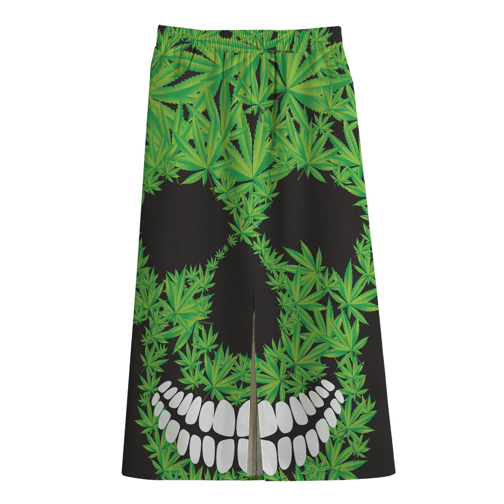 Cannabis Skull Print Cotton Front Slit Maxi Skirt