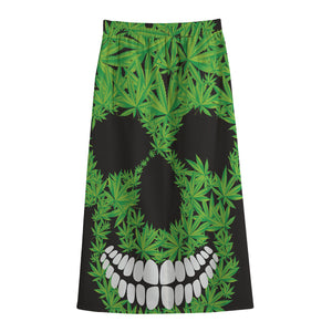 Cannabis Skull Print Cotton Front Slit Maxi Skirt