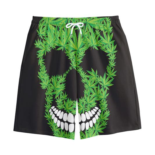 Cannabis Skull Print Cotton Shorts