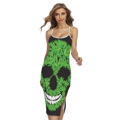 Cannabis Skull Print Cross Back Cami Dress
