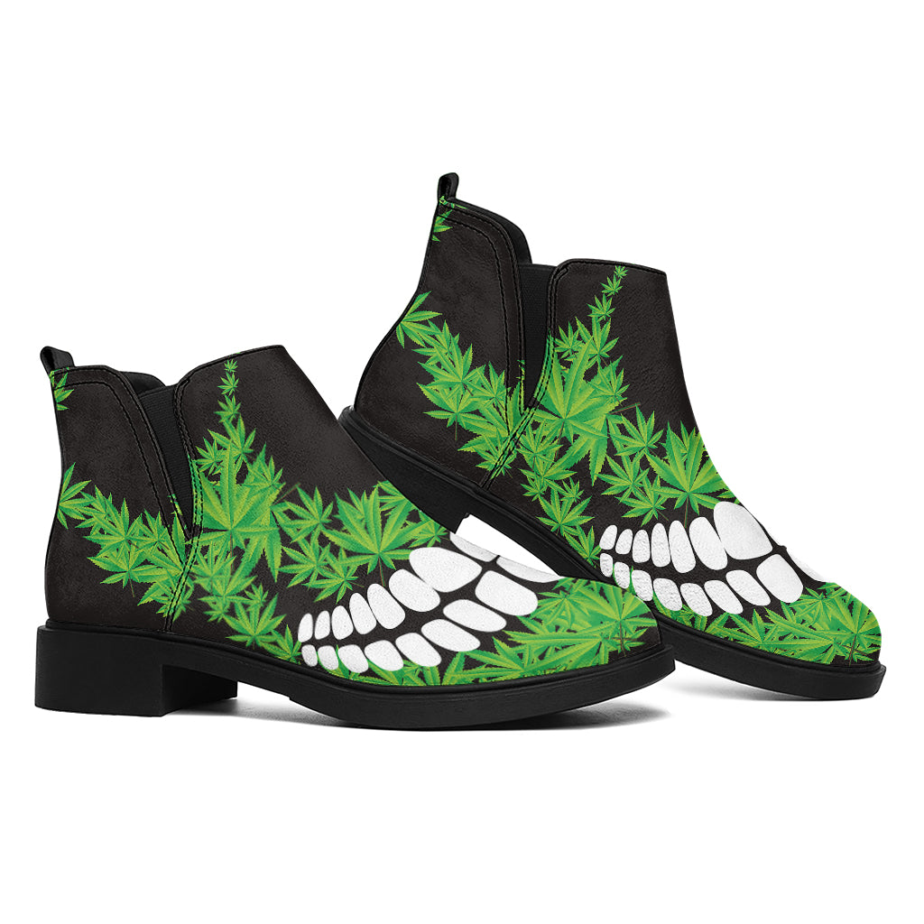 Cannabis Skull Print Flat Ankle Boots