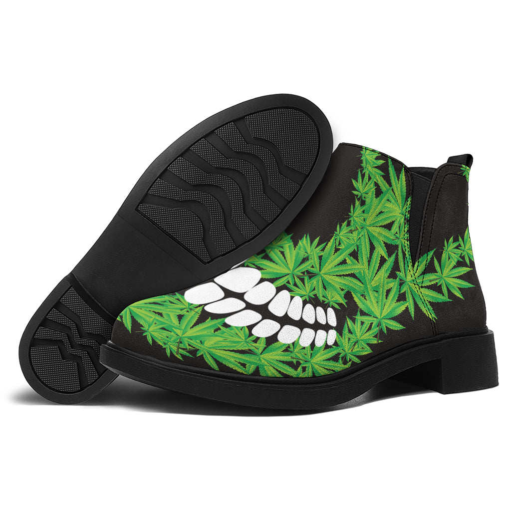 Cannabis Skull Print Flat Ankle Boots