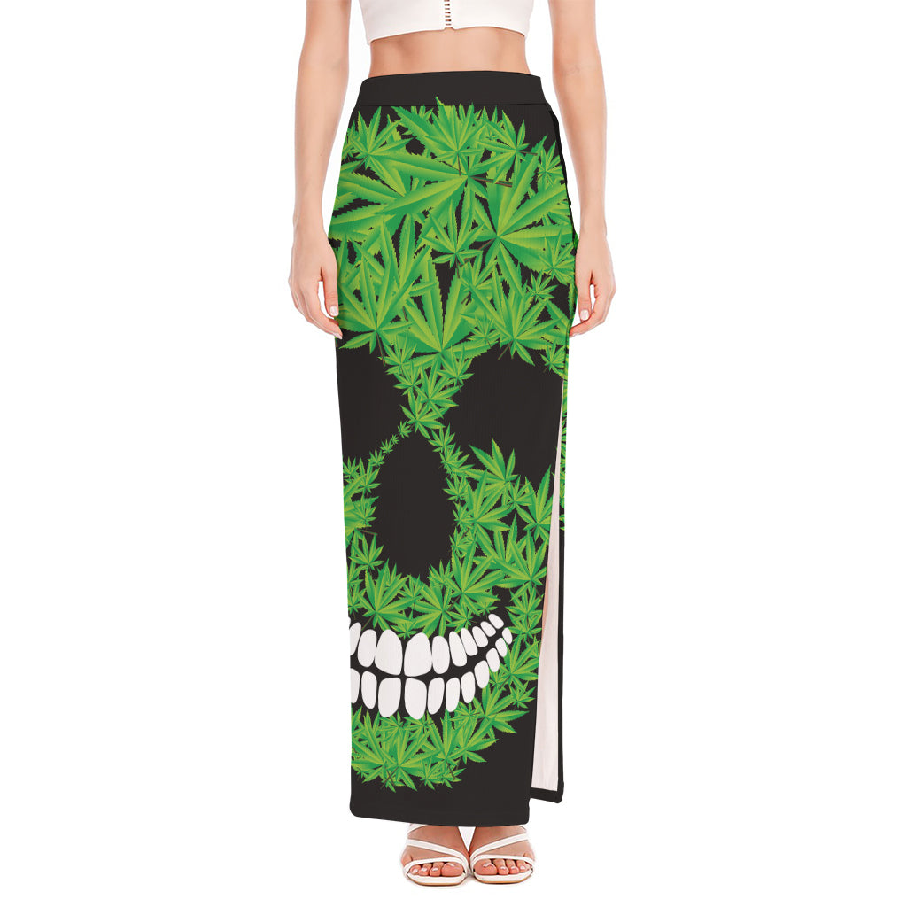 Cannabis Skull Print High Slit Maxi Skirt