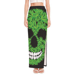 Cannabis Skull Print High Slit Maxi Skirt