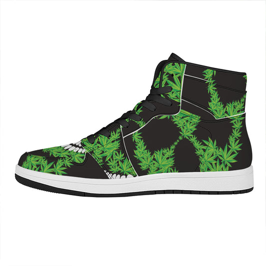 Cannabis Skull Print High Top Leather Sneakers