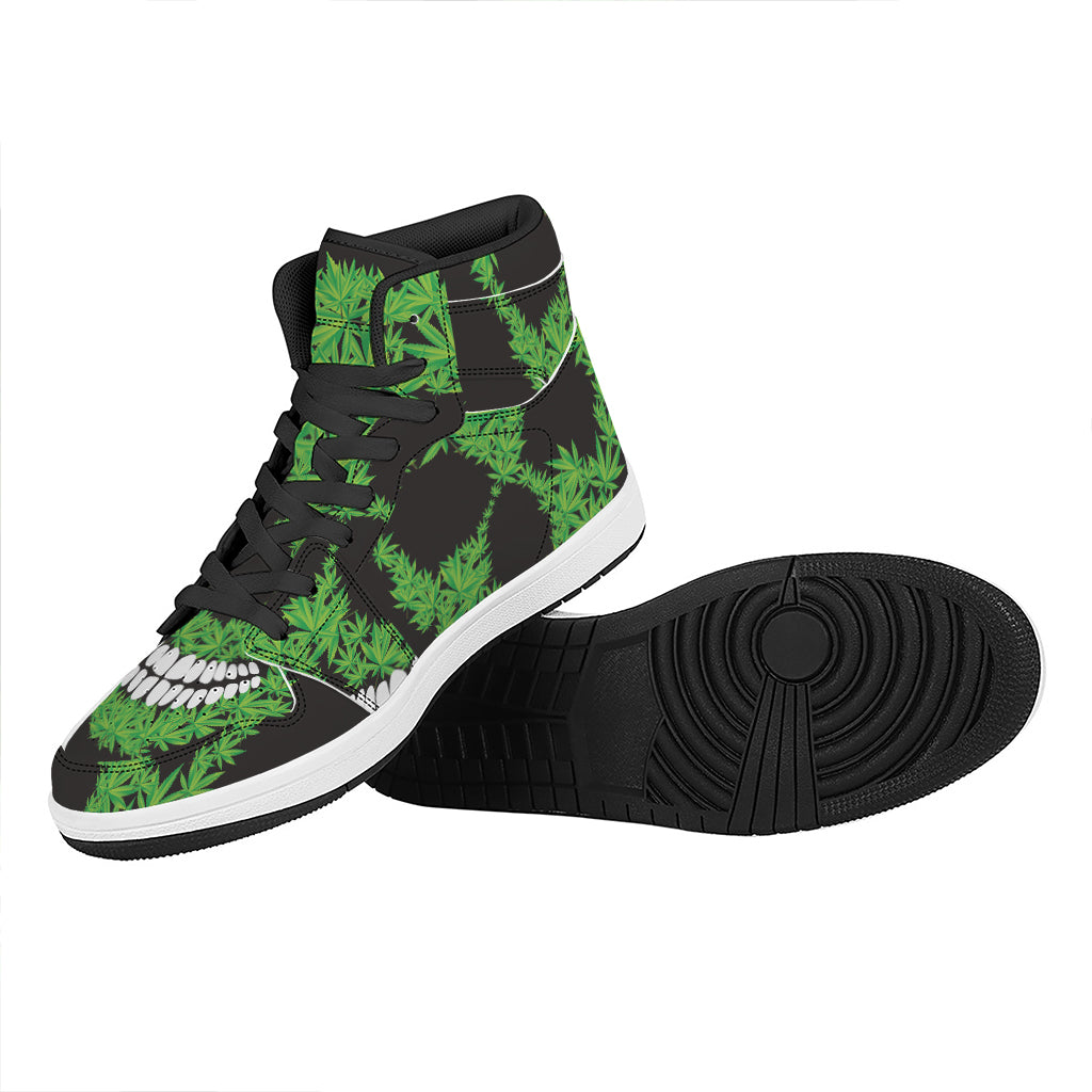 Cannabis Skull Print High Top Leather Sneakers