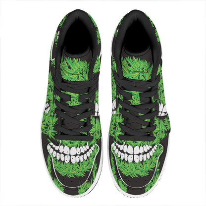 Cannabis Skull Print High Top Leather Sneakers