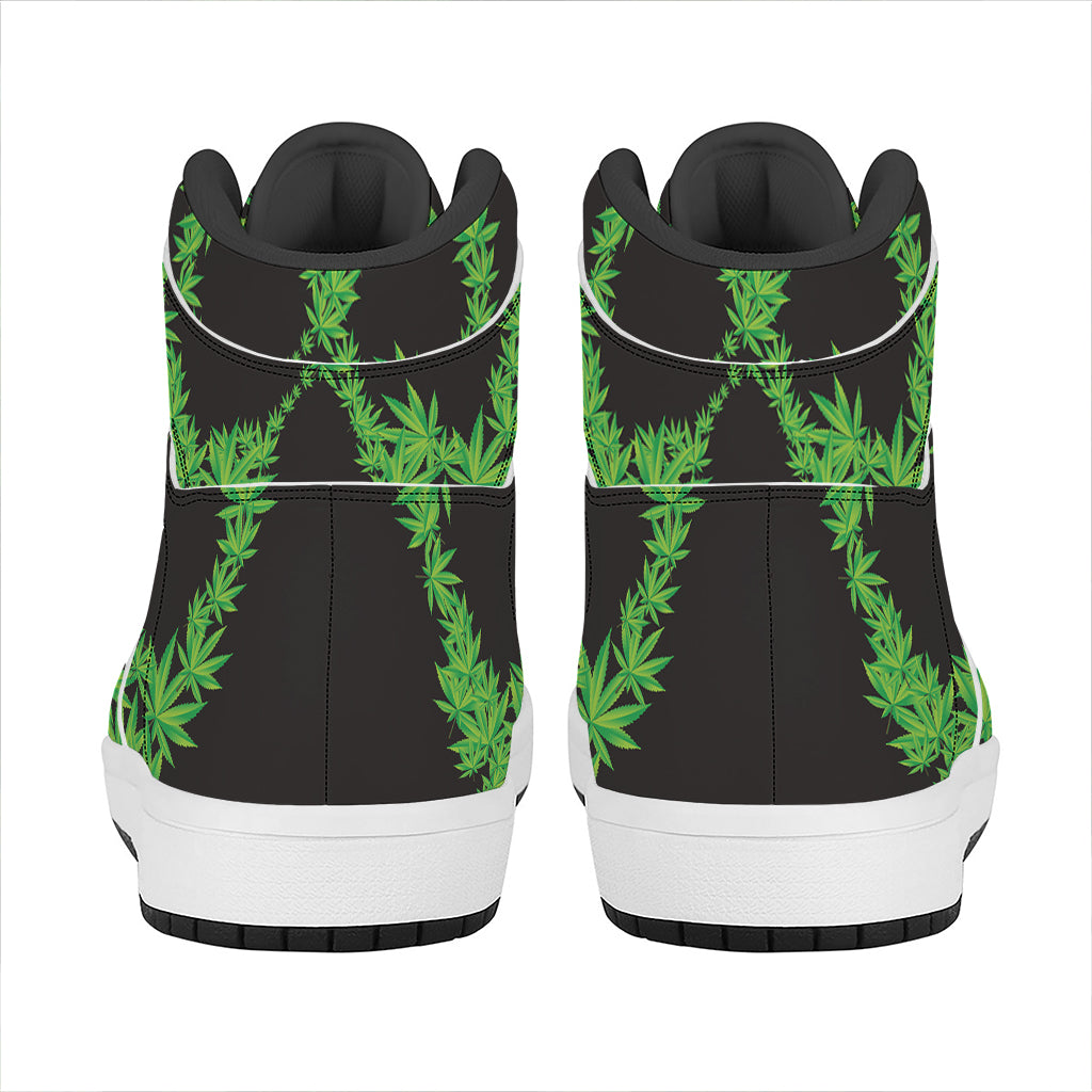 Cannabis Skull Print High Top Leather Sneakers