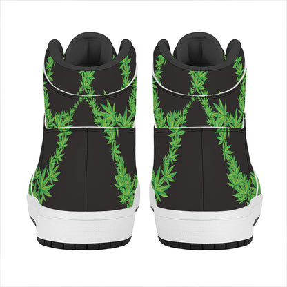 Cannabis Skull Print High Top Leather Sneakers