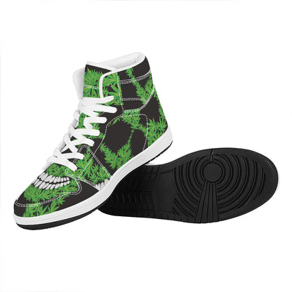 Cannabis Skull Print High Top Leather Sneakers