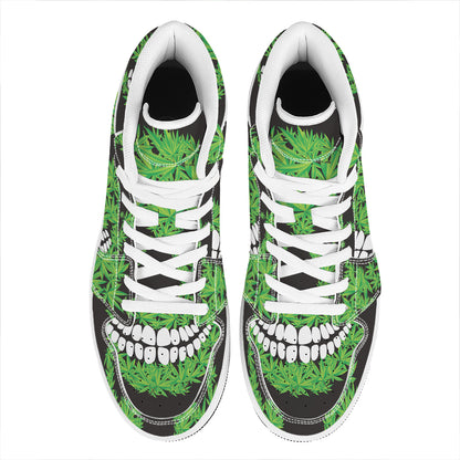 Cannabis Skull Print High Top Leather Sneakers