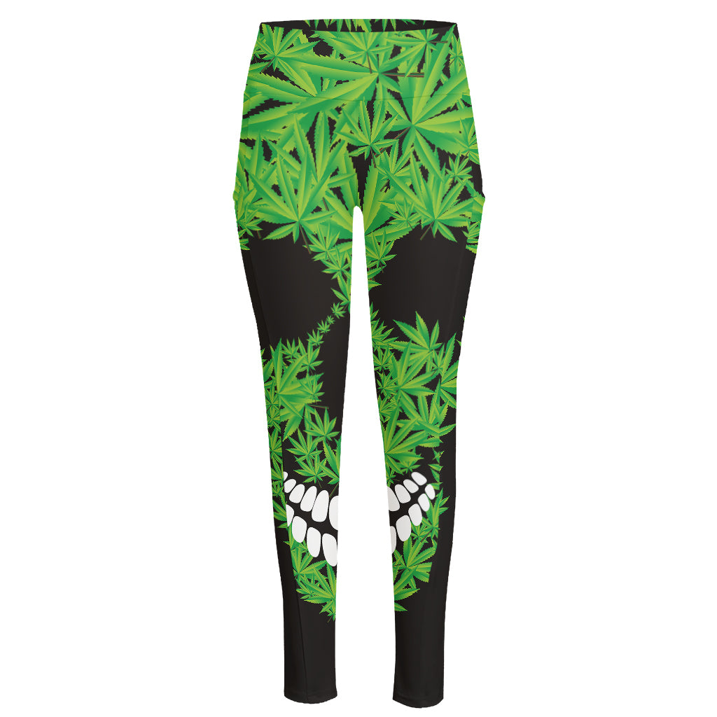 Cannabis Skull Print High-Waisted Pocket Leggings