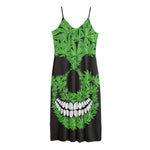 Cannabis Skull Print Jersey Midi Cami Dress