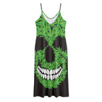 Cannabis Skull Print Jersey Midi Cami Dress