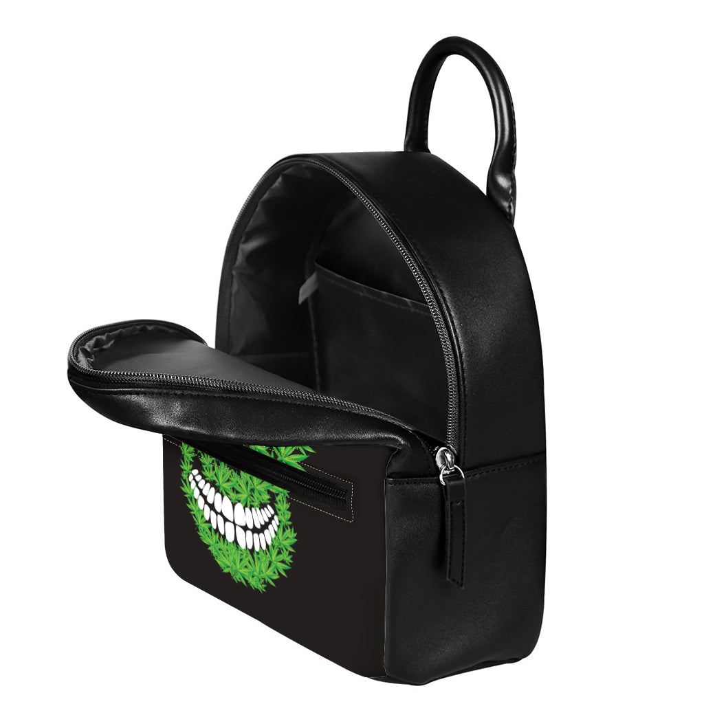Cannabis Skull Print Leather Backpack
