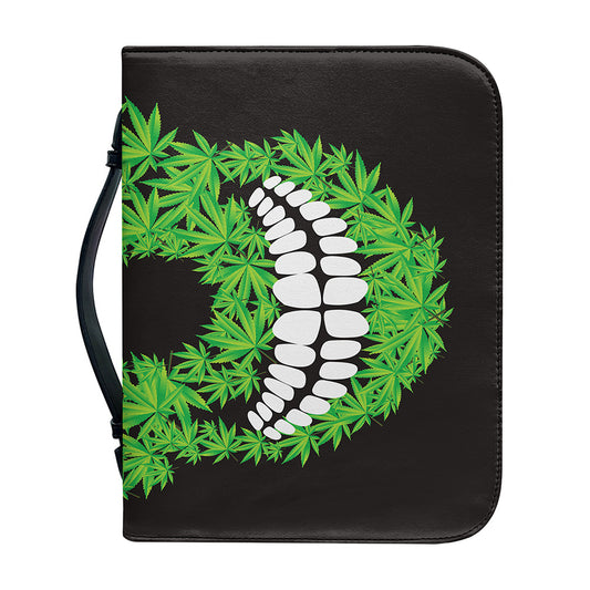 Cannabis Skull Print Leather Bible Cover